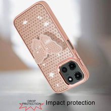 For Motorola Edge 2025 Case with Butterfly Grip Stand and Mini Faux Crystals