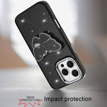 For iPhone 16 PRO MAX Case Butterfly Grip Stand Faux Crystals + Tempered Glass