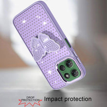 For Moto G Power 2025 Case Butterfly Grip Stand Faux Crystals + Tempered Glass