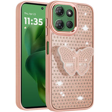 For Moto G Power 2025 Case Butterfly Grip Stand Faux Crystals + Tempered Glass