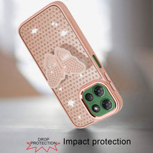 For Moto G Power 2025 Case Butterfly Grip Stand Faux Crystals + Tempered Glass