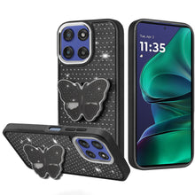For Moto G Stylus 2025 Case Butterfly Grip Stand Faux Crystals + Tempered Glass