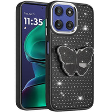 For Moto G Stylus 2025 Case Butterfly Grip Stand Faux Crystals + Tempered Glass