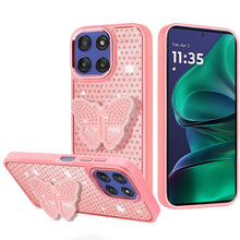 For Moto G Stylus 2025 Case Butterfly Grip Stand Faux Crystals + Tempered Glass