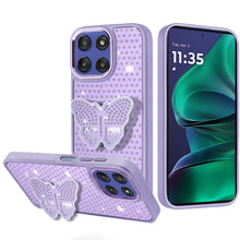 For Moto G Stylus 2025 Case Butterfly Grip Stand Faux Crystals + Tempered Glass