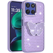 For Moto G Stylus 2025 Case Butterfly Grip Stand Faux Crystals + Tempered Glass