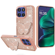 For Moto G Stylus 2025 Case Butterfly Grip Stand Faux Crystals + Tempered Glass