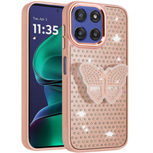 For Moto G Stylus 2025 Case Butterfly Grip Stand Faux Crystals + Tempered Glass