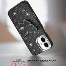 For iPhone 17 Case Butterfly Grip Stand with Faux Crystals + Tempered Glass