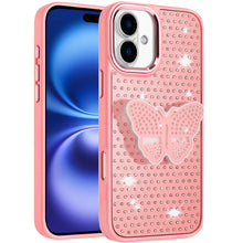 For iPhone 17 Case Butterfly Grip Stand with Faux Crystals + Tempered Glass