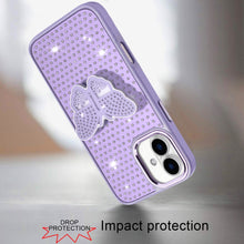For iPhone 17 Case Butterfly Grip Stand with Faux Crystals + Tempered Glass