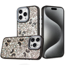 For iPhone 15 Pro Max Case Glitter Flakes w/ Cute Butterflies + 2 Tempered Glass