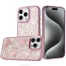 For iPhone 15 Pro Max Case Glitter Flakes w/ Cute Butterflies + 2 Tempered Glass