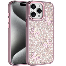 For iPhone 15 Pro Max Case Glitter Flakes w/ Cute Butterflies + 2 Tempered Glass