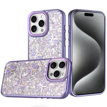 For iPhone 15 Pro Max Case Glitter Flakes w/ Cute Butterflies + 2 Tempered Glass