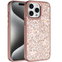 For iPhone 15 Pro Max Case Glitter Flakes w/ Cute Butterflies + 2 Tempered Glass