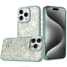 For iPhone 15 Pro Max Case Glitter Flakes w/ Cute Butterflies + 2 Tempered Glass