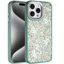 For iPhone 15 Pro Max Case Glitter Flakes w/ Cute Butterflies + 2 Tempered Glass