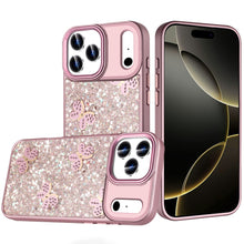 For iPhone 17 Pro Max Case Full Glitter Flakes Cute Butterflies + Tempered Glass