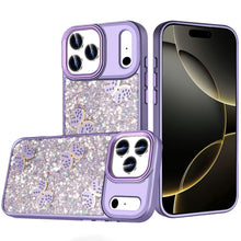 For iPhone 17 Pro Max Case Full Glitter Flakes Cute Butterflies + Tempered Glass