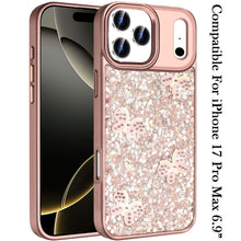 For iPhone 17 Pro Max Case Full Glitter Flakes Cute Butterflies + Tempered Glass