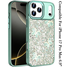 For iPhone 17 Pro Max Case Full Glitter Flakes Cute Butterflies + Tempered Glass