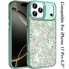 For iPhone 17 PRO Case Full Glitter Flakes w/ Cute Butterflies + Tempered Glass