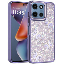 For Moto G 2025 Case Full Glitter Flakes w/ Cute Butterflies + Tempered Glass