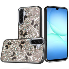For Samsung A17 5G Case Full Glitter Flakes w/ Cute Butterflies + Tempered Glass