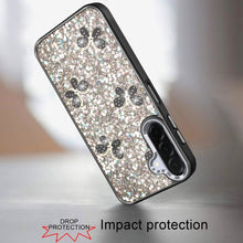 For Samsung A17 5G Case Full Glitter Flakes w/ Cute Butterflies + Tempered Glass