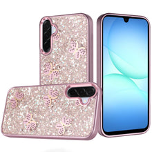 For Samsung A17 5G Case Full Glitter Flakes w/ Cute Butterflies + Tempered Glass