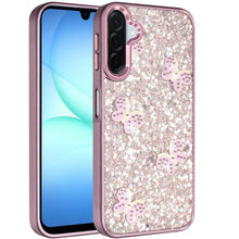 For Samsung A17 5G Case Full Glitter Flakes w/ Cute Butterflies + Tempered Glass