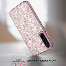 For Samsung A17 5G Case Full Glitter Flakes w/ Cute Butterflies + Tempered Glass