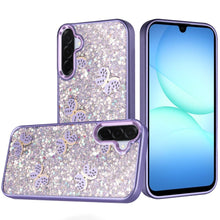 For Samsung A17 5G Case Full Glitter Flakes w/ Cute Butterflies + Tempered Glass