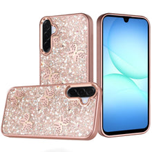 For Samsung A17 5G Case Full Glitter Flakes w/ Cute Butterflies + Tempered Glass