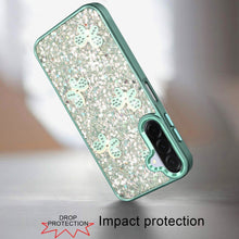For Samsung A17 5G Case Full Glitter Flakes w/ Cute Butterflies + Tempered Glass