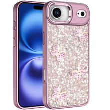 For iPhone Air Case Full Glitter Flakes with Cute Butterflies + Tempered Glass