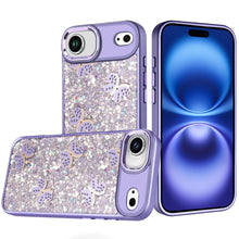 For iPhone Air Case Full Glitter Flakes with Cute Butterflies + Tempered Glass