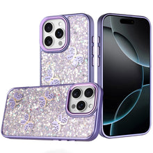 For iPhone 16 PRO MAX Case Glitter Flakes with Cute Butterflies + Tempered Glass