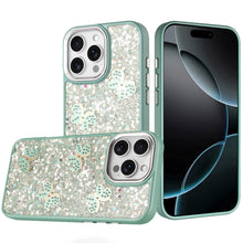 For iPhone 16 PRO MAX Case Glitter Flakes with Cute Butterflies + Tempered Glass