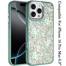 For iPhone 16 PRO MAX Case Glitter Flakes with Cute Butterflies + Tempered Glass