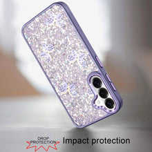 For Samsung S26+ Plus Case Full Glitter Flakes Cute Butterflies + Tempered Glass