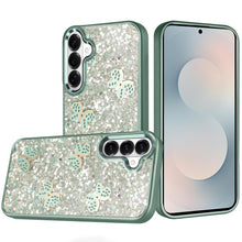 For Samsung S26+ Plus Case Full Glitter Flakes Cute Butterflies + Tempered Glass