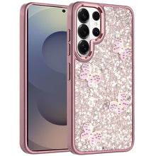 For Samsung S26 Ultra Case Full Glitter Flakes Cute Butterflies + Tempered Glass