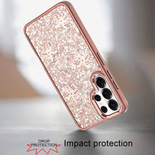 For Samsung S26 Ultra Case Full Glitter Flakes Cute Butterflies + Tempered Glass