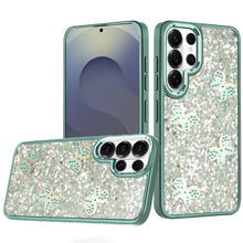 For Samsung S26 Ultra Case Full Glitter Flakes Cute Butterflies + Tempered Glass