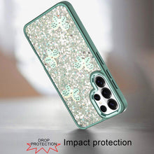For Samsung S26 Ultra Case Full Glitter Flakes Cute Butterflies + Tempered Glass