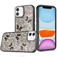 For iPhone 11 6.1 in. Case Full Glitter Flakes Cute Butterflies + Tempered Glass