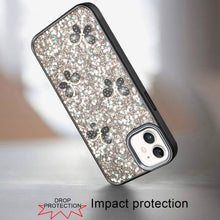 For iPhone 11 6.1 in. Case Full Glitter Flakes Cute Butterflies + Tempered Glass