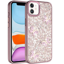 For iPhone 11 6.1 in. Case Full Glitter Flakes Cute Butterflies + Tempered Glass